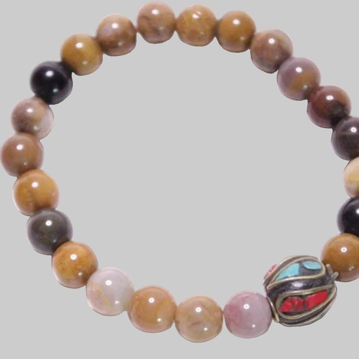 Jasper Stone Wrist Mala with Inlaid Bead