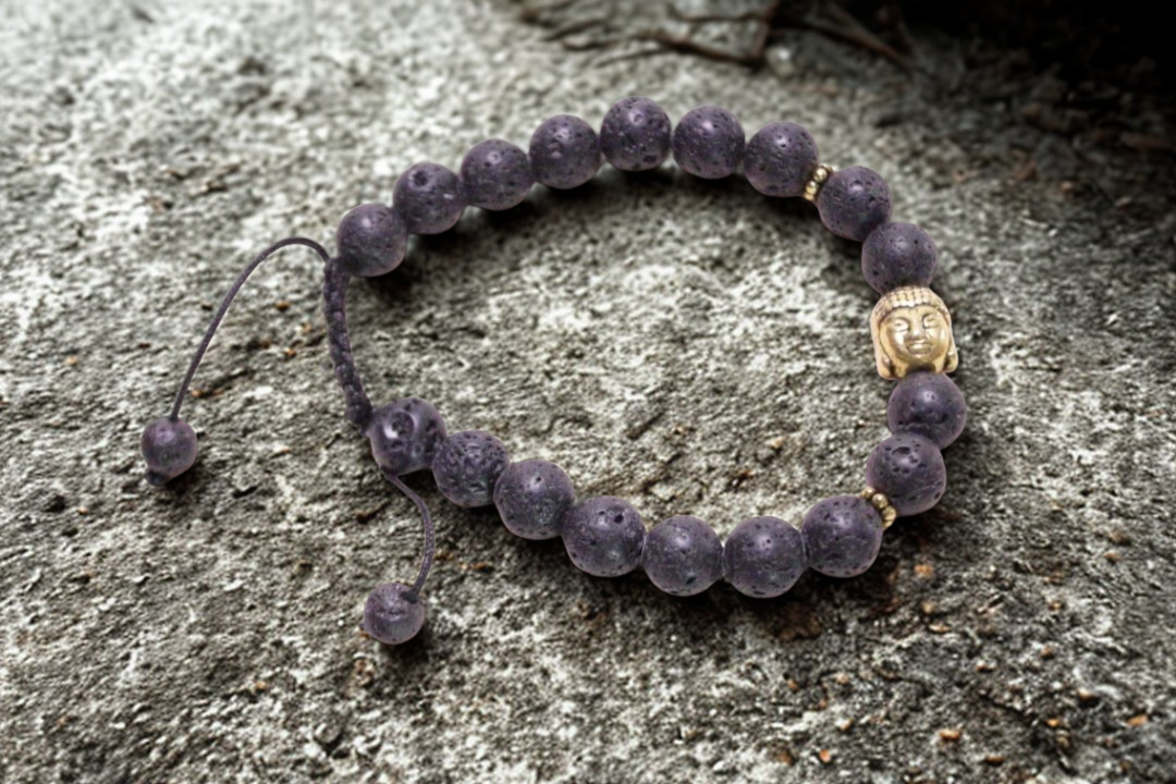 Lava Stone and Buddha Head Wrist Mala