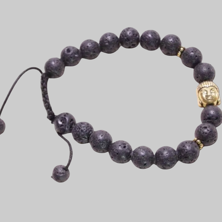 Lava Stone and Buddha Head Wrist Mala