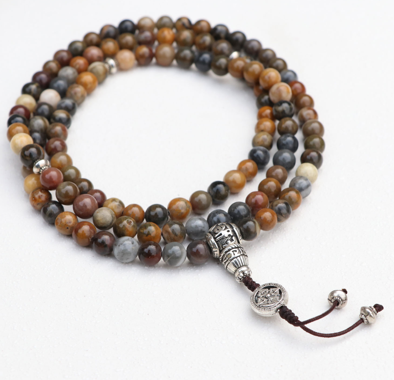 River Stone Mala with Double Dorjee