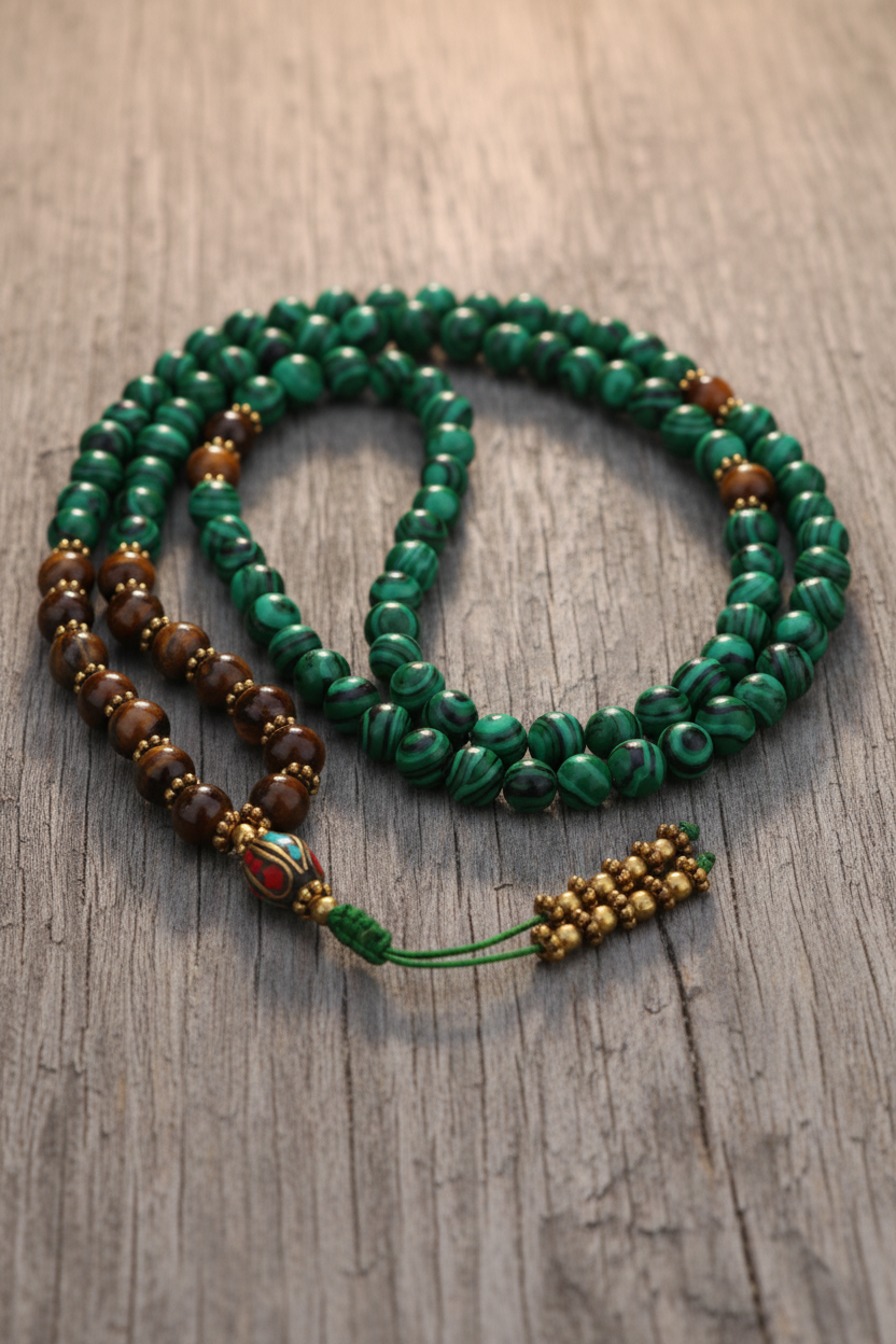 Tiger Eye and Malachite Stone Mala