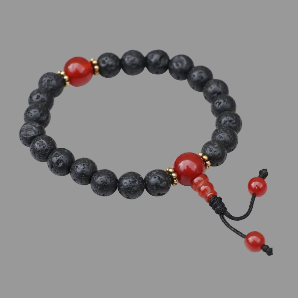 Lava Stone and Carnelian Wrist Mala Bracelet
