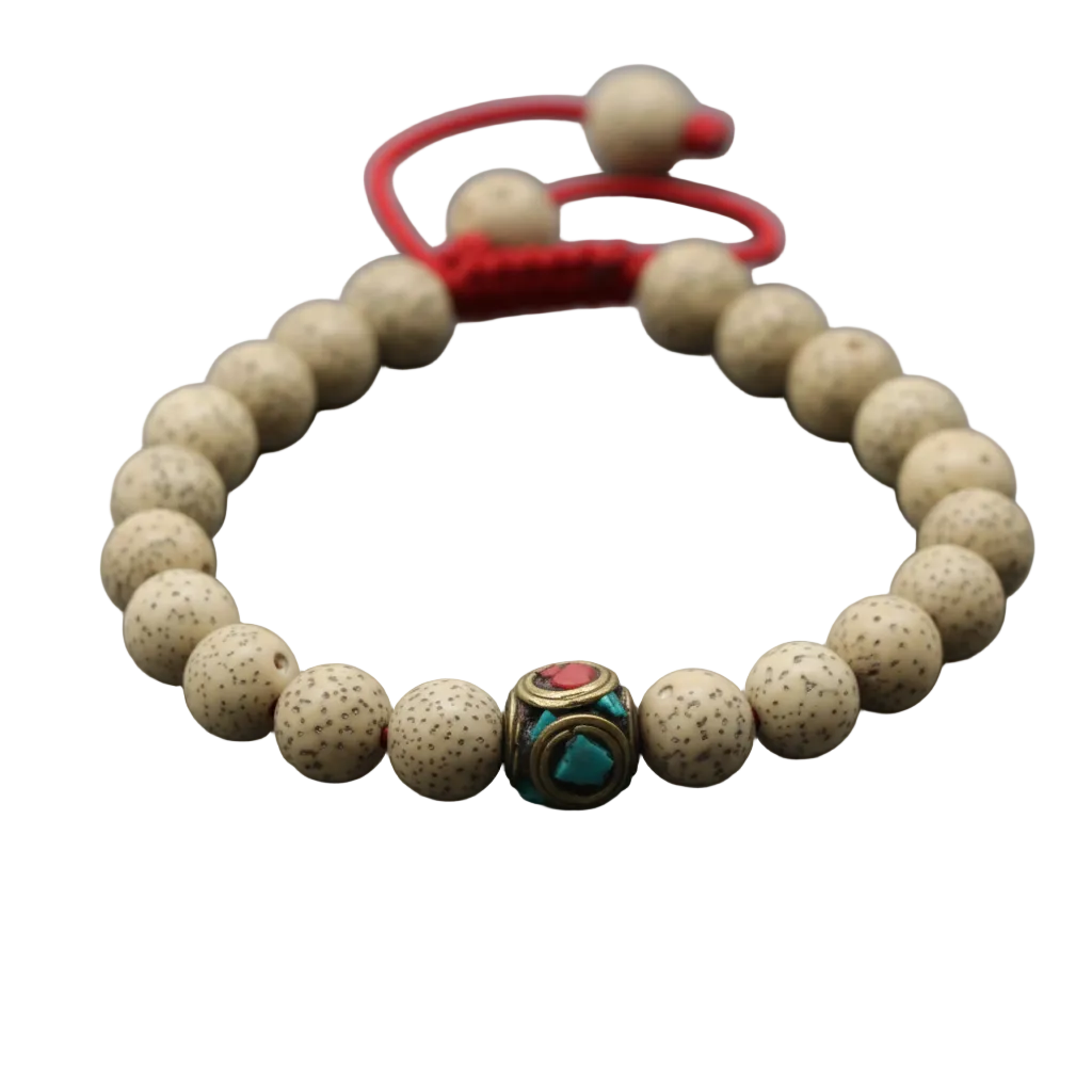 Lotus Seed and Inlaid Brass Wrist Mala Bracelet