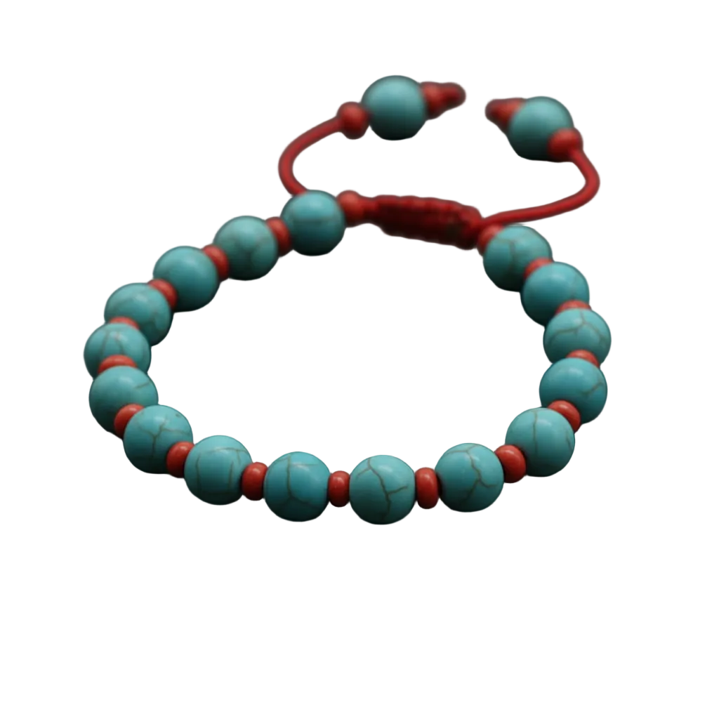 Turquoise Stone and Red Coral Wrist Mala Bracelet