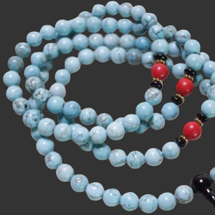 Turquoise and Red Coral Stone Mala