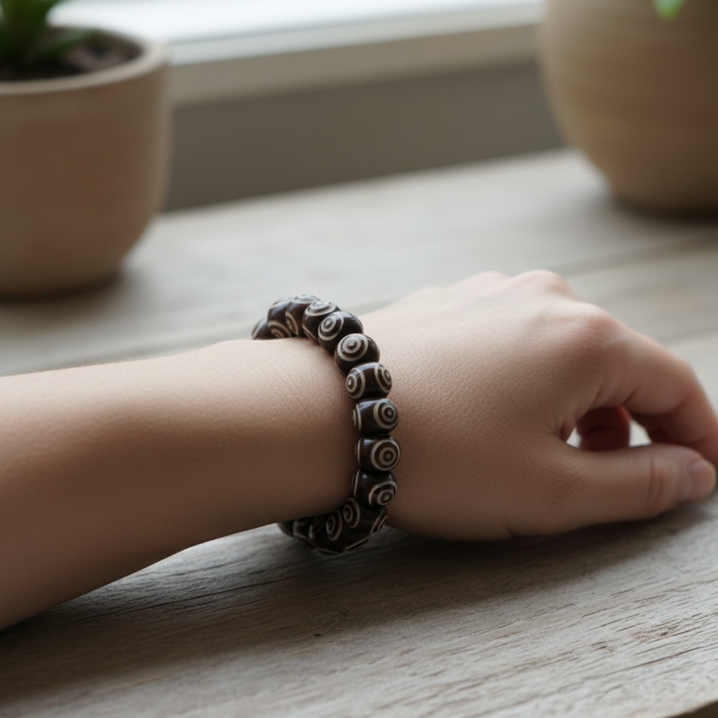 3 Eye Yak Bone Wrist Mala Bracelet