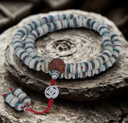 Antique Bodhi Inlaid Yak Bone Mala