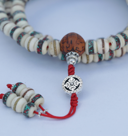Antique Bodhi Inlaid Yak Bone Mala