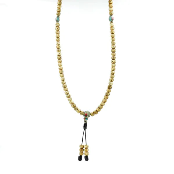 Antique Lotus Seed Mala with Tibetan Inlaid Beads