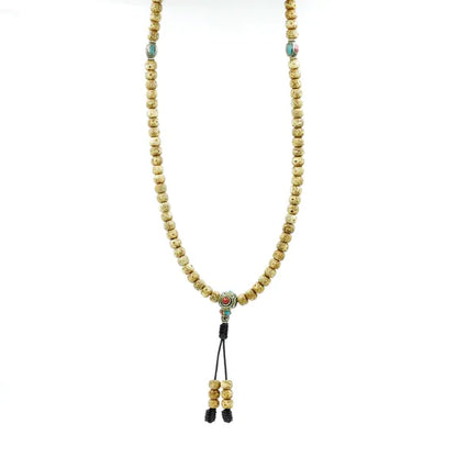 Antique Lotus Seed Mala with Tibetan Inlaid Beads