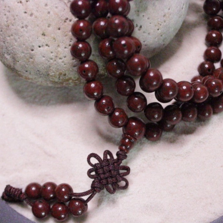 Brown Lotus Seed Mala with Macrame Lotus Blossom