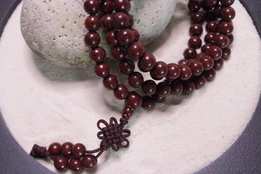 Brown Lotus Seed Mala with Macrame Lotus Blossom