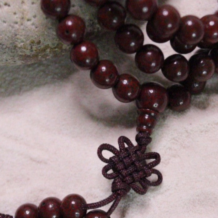 Brown Lotus Seed Mala with Macrame Lotus Blossom