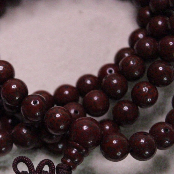 Brown Lotus Seed Mala with Macrame Lotus Blossom