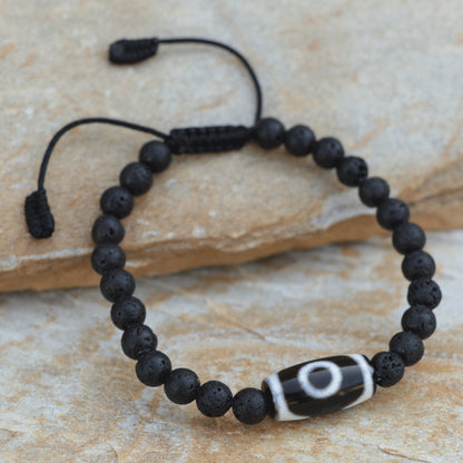 Dzi Bead Lava Stone Wrist Bracelet