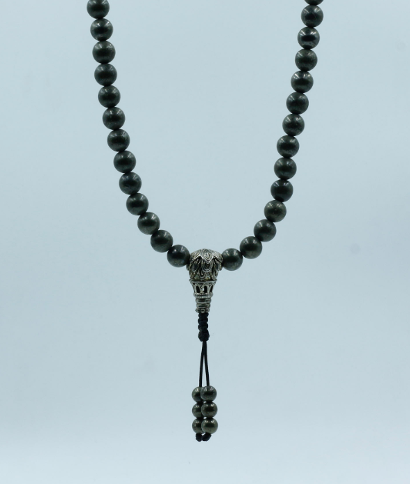 Garnet Stone Mala with White Metal Lotus Guru Bead