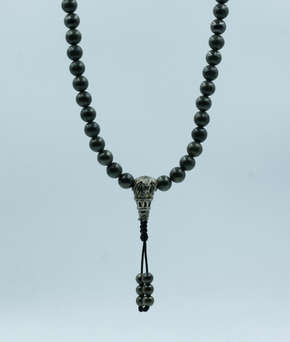Garnet Stone Mala with White Metal Lotus Guru Bead