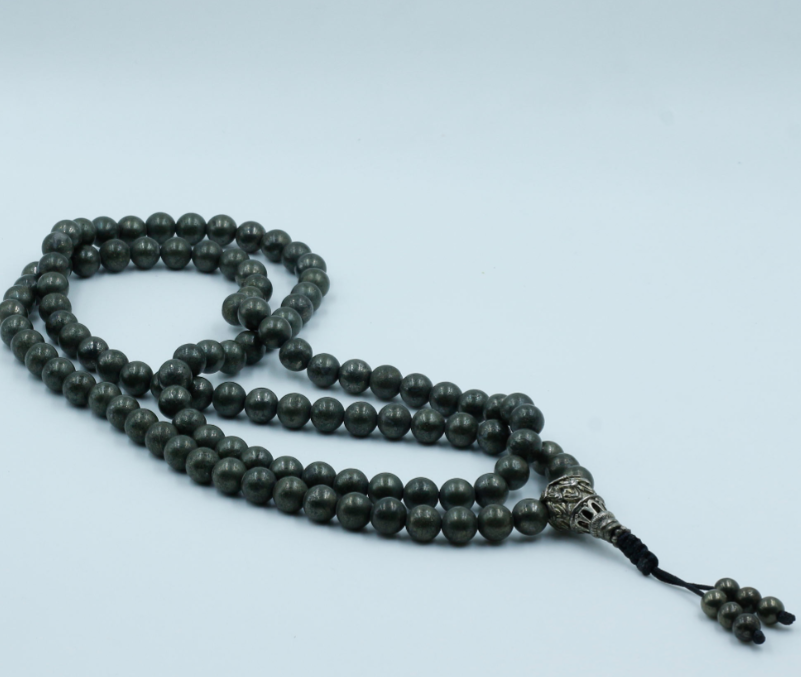 Garnet Stone Mala with White Metal Lotus Guru Bead