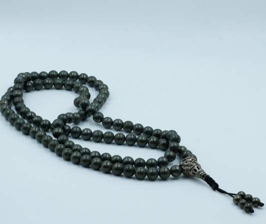 Garnet Stone Mala with White Metal Lotus Guru Bead