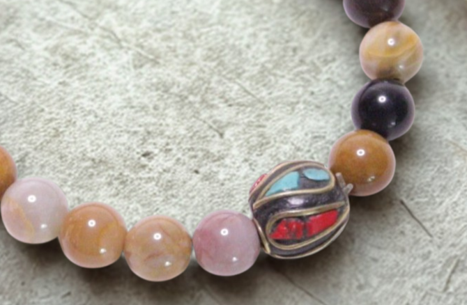 Jasper Stone Wrist Mala with Inlaid Bead
