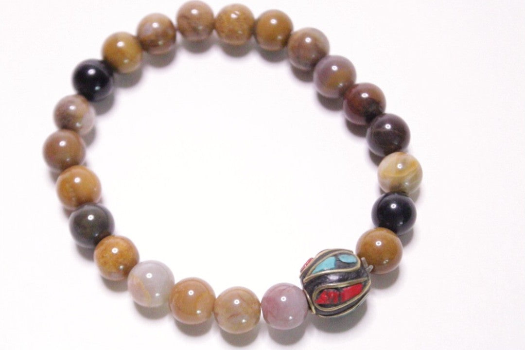 Jasper Stone Wrist Mala with Inlaid Bead