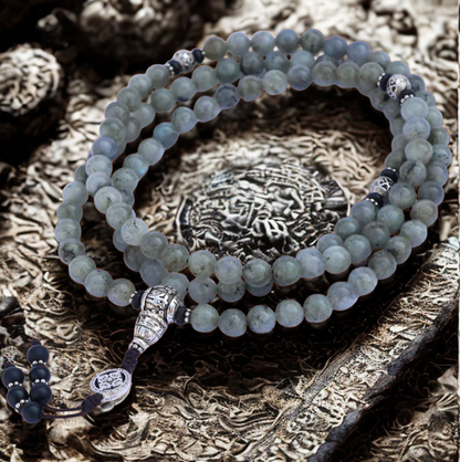 Labradorite Stone Mala With Double Dorje