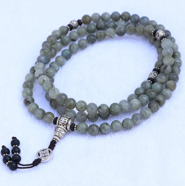 Labradorite Stone Mala With Double Dorje