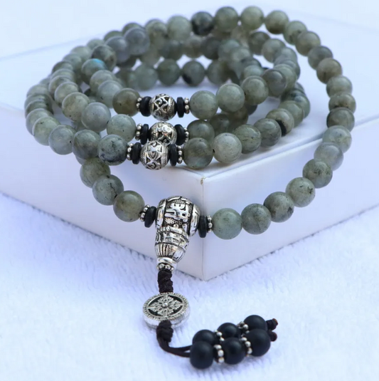 Labradorite Stone Mala With Double Dorje
