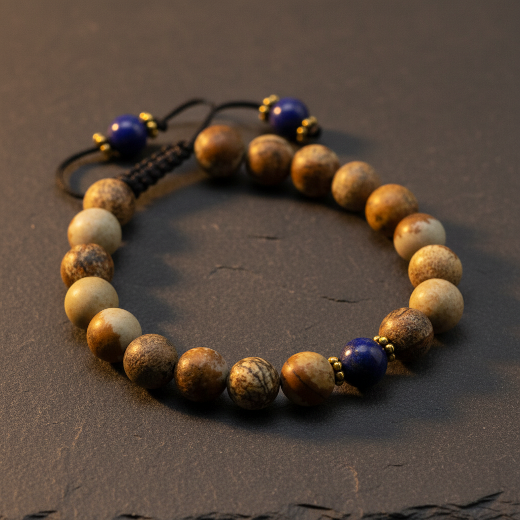 Lapis Lazuli & Jasper Stone Wrist Mala Bracelet