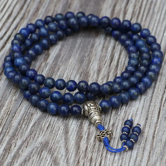 Lapis Lazuli Stone Mala with Inlaid Brass Spacer Beads