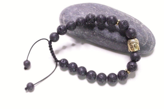Lava Stone and Buddha Head Wrist Mala