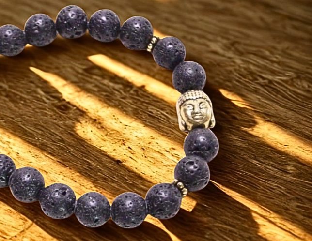 Lava Stone and Buddha Head Wrist Mala
