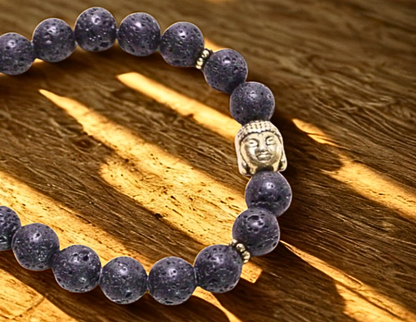 Lava Stone and Buddha Head Wrist Mala