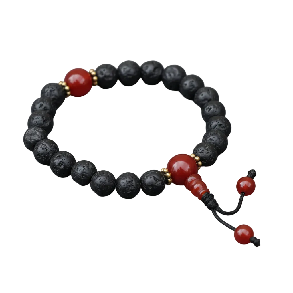 Lava Stone and Carnelian Wrist Mala Bracelet