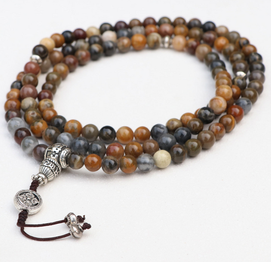 River Stone Mala with Double Dorjee