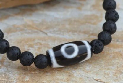 Dzi Bead Lava Stone Wrist Bracelet