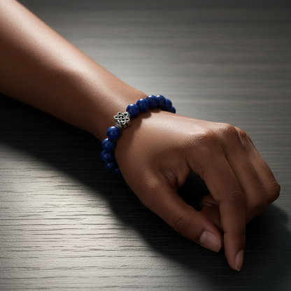 Lapis Lazuli Wrist Mala Bracelet with Endless Knot