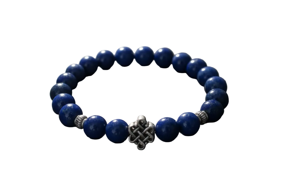 Lapis Lazuli Wrist Mala Bracelet with Endless Knot