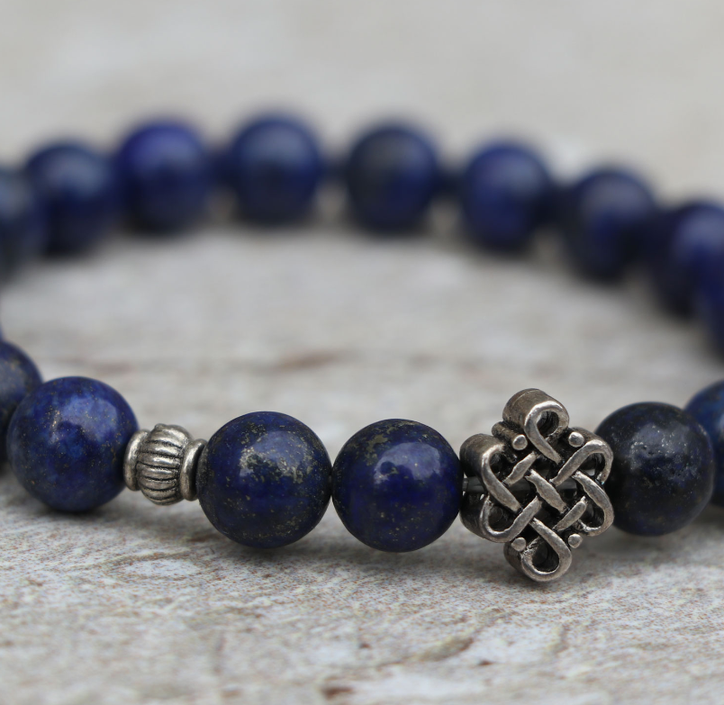 Lapis Lazuli Wrist Mala Bracelet with Endless Knot