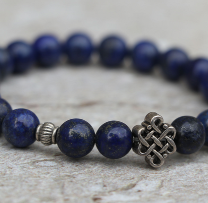 Lapis Lazuli Wrist Mala Bracelet with Endless Knot