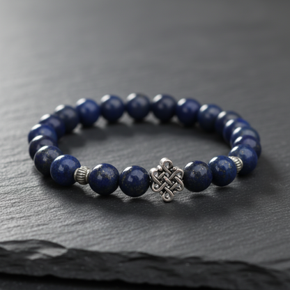 Lapis Lazuli Wrist Mala Bracelet with Endless Knot