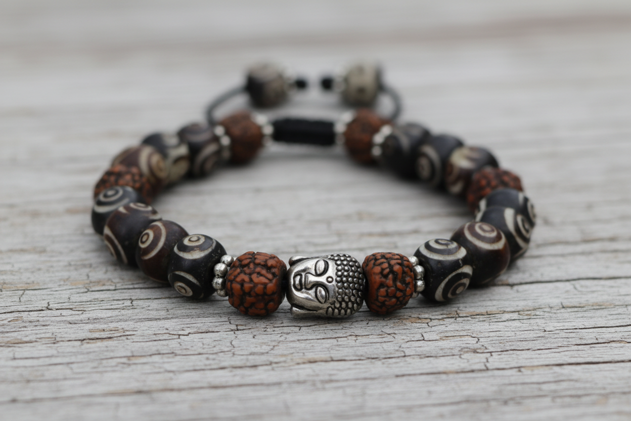Buddha Head Yak Bone Wrist Mala Bracelet