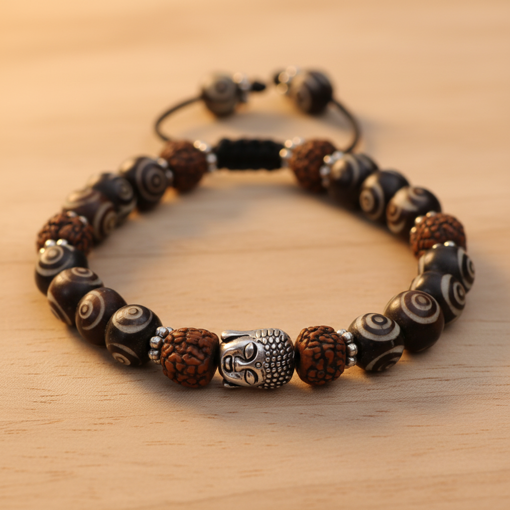 Buddha Head Yak Bone Wrist Mala Bracelet