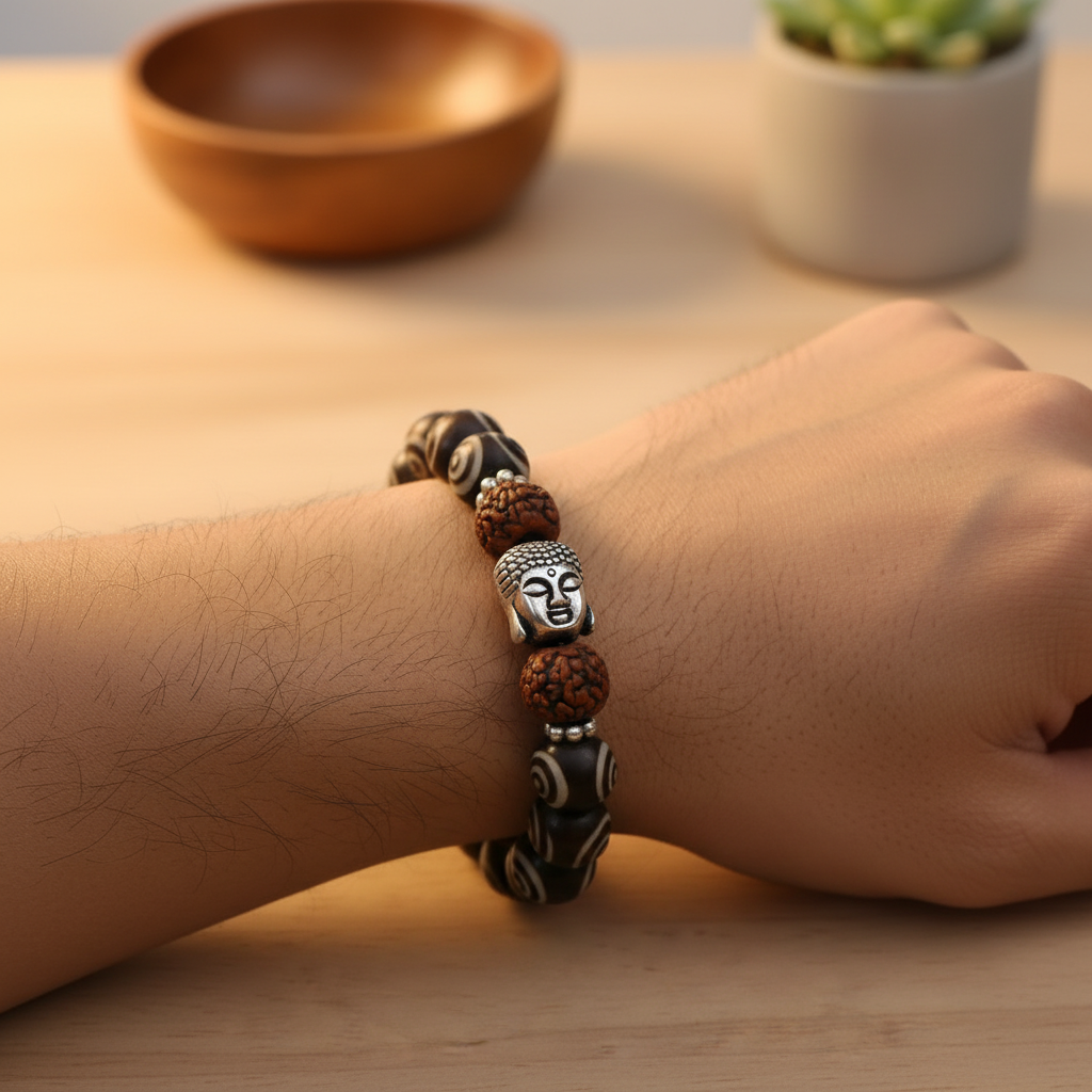 Buddha Head Yak Bone Wrist Mala Bracelet