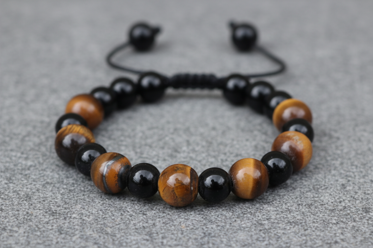 Black Onyx Stone with Tiger Eye Wrist Mala Bracelet