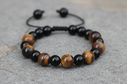 Black Onyx Stone with Tiger Eye Wrist Mala Bracelet