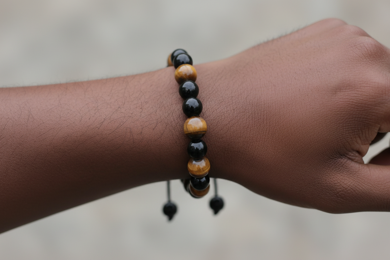 Black Onyx Stone with Tiger Eye Wrist Mala Bracelet