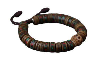 Skull and Inlaid Yak Bone Wrist Mala Braclelet