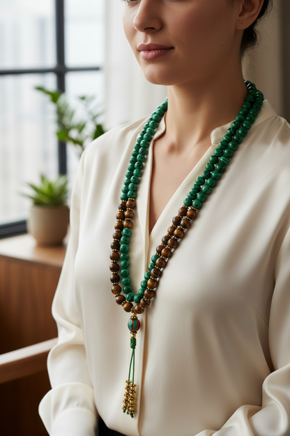 Tiger Eye and Malachite Stone Mala