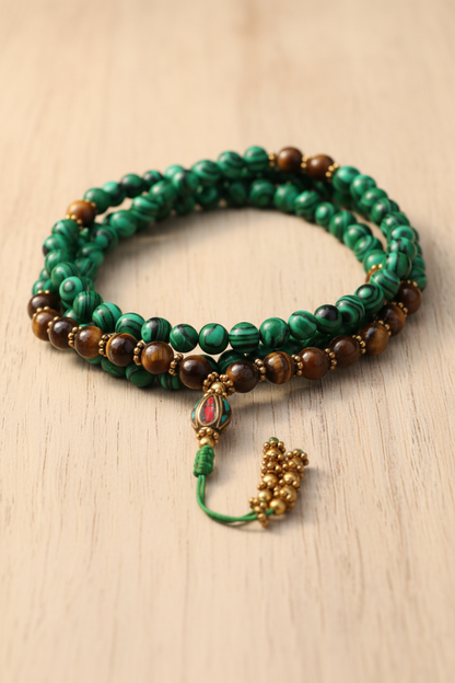 Tiger Eye and Malachite Stone Mala